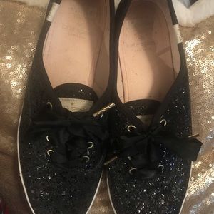 KATE SPADE KEDS GLITTER SNEAKERS IN BLACK SIZE 8 M